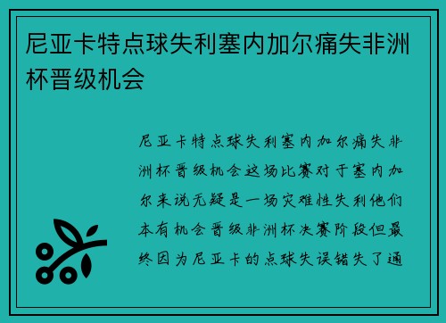 尼亚卡特点球失利塞内加尔痛失非洲杯晋级机会